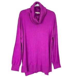 Ann Taylor LOFT Womens Turtleneck Tunic Sweater Long Sleeve Fuchsia Pink Size XL